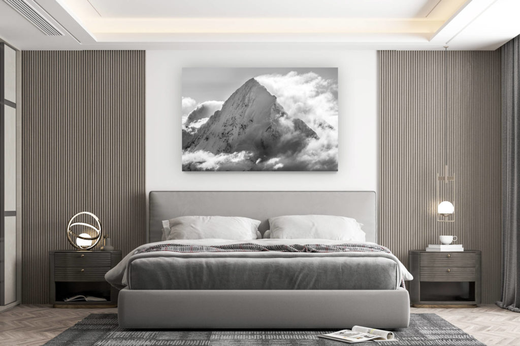 wall decorations for design rooms - buy large mountain pictures - Monch - picture of fog in the swiss mountains in a sea of clouds in black and white