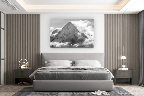 décoration murale chambre design - achat photo de montagne grand format - Monch - image de brouillard en montagne suisse dans une mer de nuages en noir et blanc