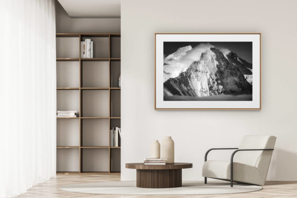 déco tendance salon moderne - photo montagne noir et blanc grand format - montagnes grindelwald Ogre Moine et Jeune fille