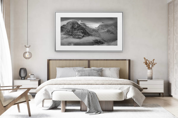 decorating a room in a renovated swiss chalet - panoramic mountain picture large - Panoramic mountain view Monch Eiger Jungfrau