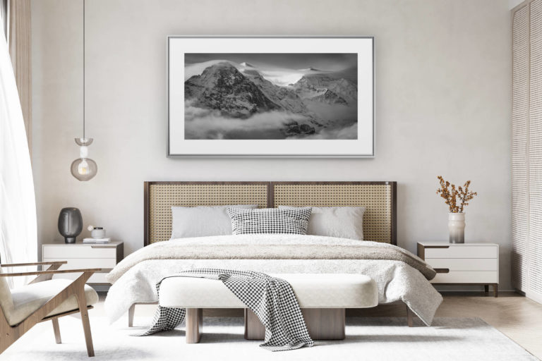 déco chambre chalet suisse rénové - photo panoramique montagne grand format - Vue panoramique montagne Monch Eiger Jungfrau