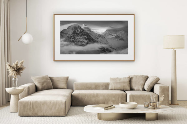 décoration salon clair rénové - photo montagne grand format - Vue panoramique montagne Monch Eiger Jungfrau