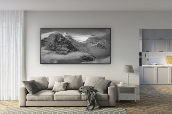 déco salon rénové - tendance photo montagne grand format - Vue panoramique montagne Monch Eiger Jungfrau