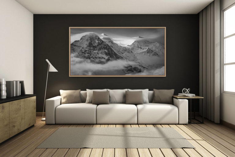 déco salon chalet rénové de montagne - photo montagne grand format -  - Vue panoramique montagne Monch Eiger Jungfrau