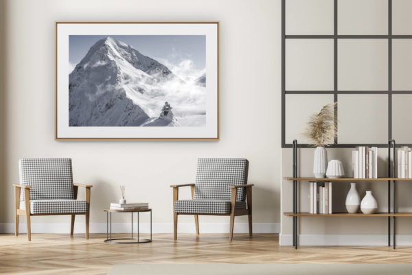 décoration intérieur moderne avec photo de montagne noir et blanc grand format - Observatoire du sphinx Monch - Grindelwald - photos montagnes suisses dans les nuages