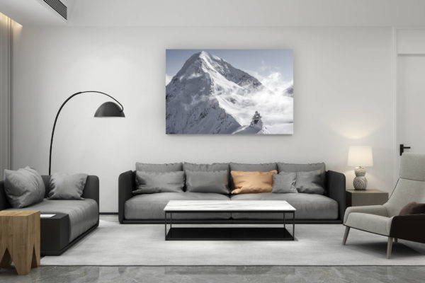 décoration salon contemporain suisse - cadeau amoureux de montagne suisse - Observatoire du sphinx Monch - Grindelwald - photos montagnes suisses dans les nuages