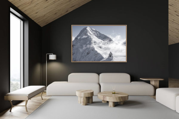décoration chalet suisse - intérieur chalet suisse - photo montagne grand format - Observatoire du sphinx Monch - Grindelwald - photos montagnes suisses dans les nuages