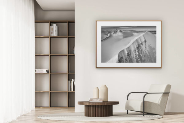 déco tendance salon moderne - photo montagne noir et blanc grand format - Monch Jungfrau - photo noir et blanc du mont blanc et du grand Combin dans les massif montagneux des Alpes Suisses