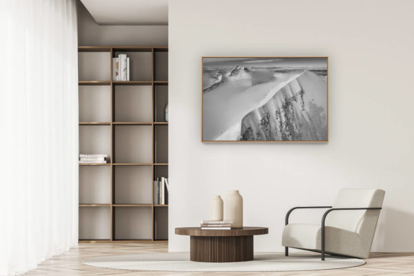 modern apartment decoration - art deco design - Monch Jungfrau - black and white picture of the mont blanc and grand Combin in the swiss alps
