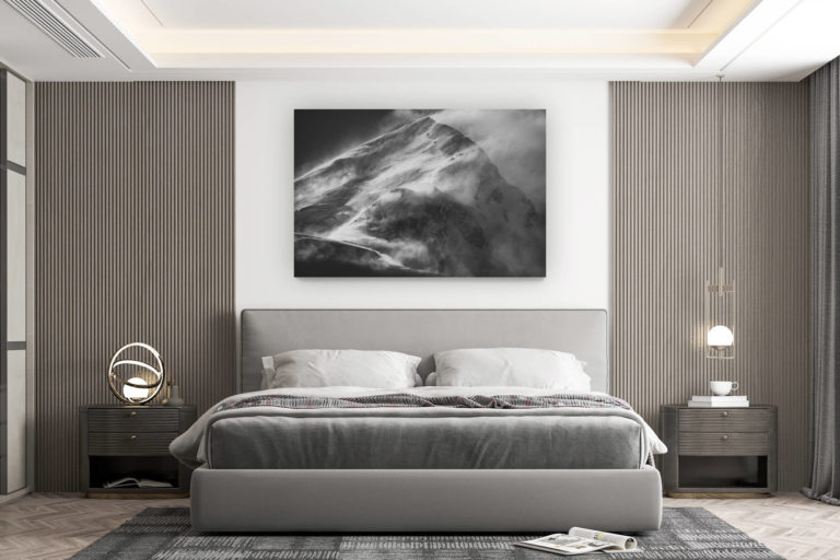 décoration murale chambre design - achat photo de montagne grand format - Sommet Mont Blanc - Image noir et blanc de la Voie normale et la voie du gouter après une tempête de neige en montagne