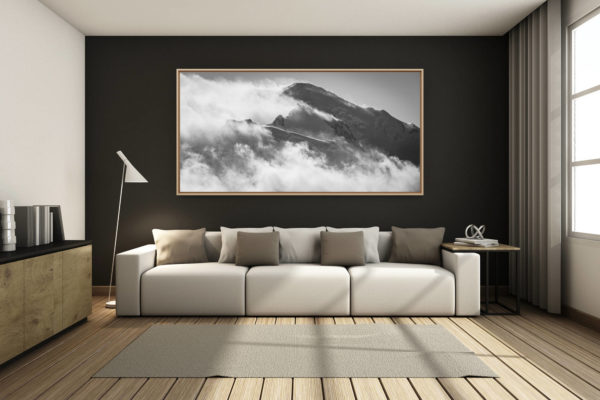 déco salon chalet rénové de montagne - photo montagne grand format -  - Panoramic mont blanc - vol panoramique mont blanc dans une mer de nuage et de brume - Tacul et le Maudit