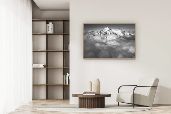 moderne Wohnungsdekoration - art deco design - schwarz-weißes Bergfoto - mont-blanc-massiv - künstlerisches Foto Alpengebirge