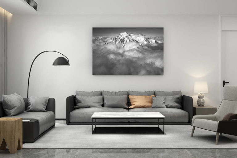 décoration salon contemporain suisse - cadeau amoureux de montagne suisse - photo montagne noir et blanc - massif du mont-blanc - photo artistique montagnes des alpes