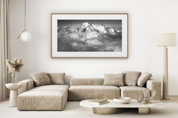 décoration salon clair rénové - photo montagne grand format - telepherique aiguille du midi - panoramique mont blanc - météo aiguille du midi nuage - photo artistique chamonix
