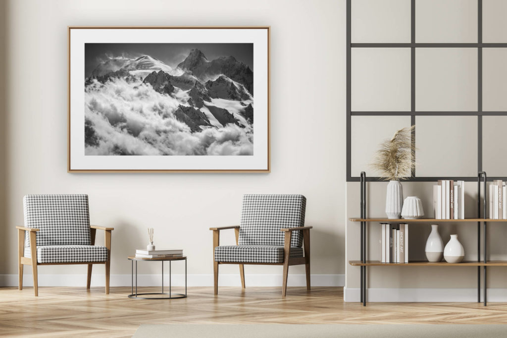 décoration intérieur moderne avec photo de montagne noir et blanc grand format - Val de Bagnes - Photo du mont blanc vu de verbier - Photo montagne massif du Mont Blanc