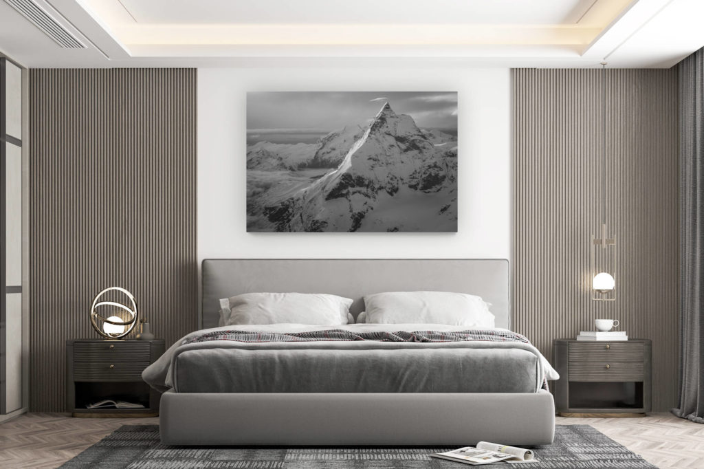 wall decorations - buy large mountain pictures - The Matterhorn - summit black and white mountain and lenticular cloud in the Valais Alps Zermatt