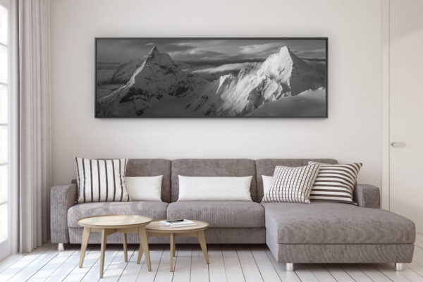 décoration murale design salon moderne - photo montagne grand format - Panorama noir et blanc Cervin et Dent d'Hérens