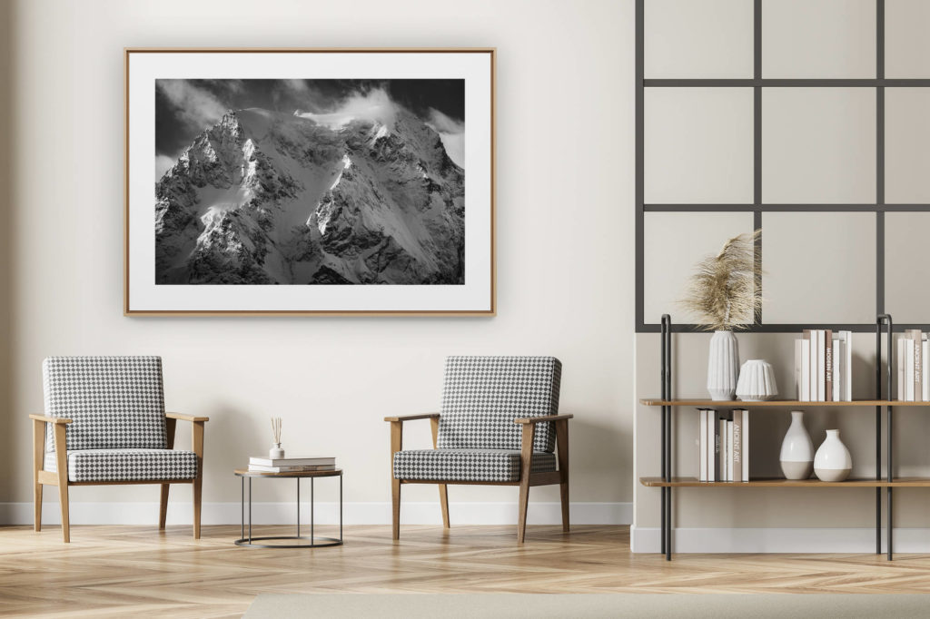 décoration intérieur moderne avec photo de montagne noir et blanc grand format - Val d'hérens -Photo paysage de montagne Mont Collon