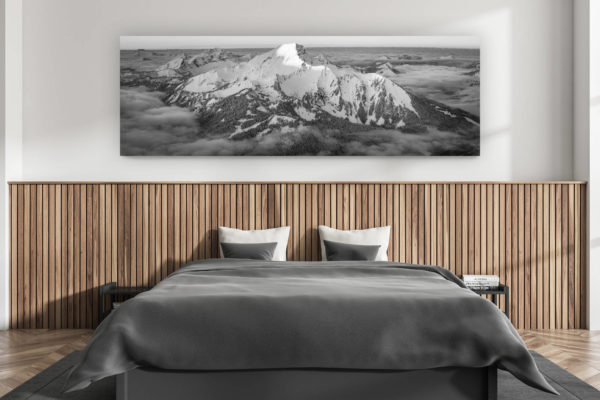 wanddekoration erwachsenenzimmer modern - innenausstattung schweizer chalet - großformatiges bergfoto schweizer alpen - Panoramafoto vom Mont de Grange - Bergfoto Châtel
