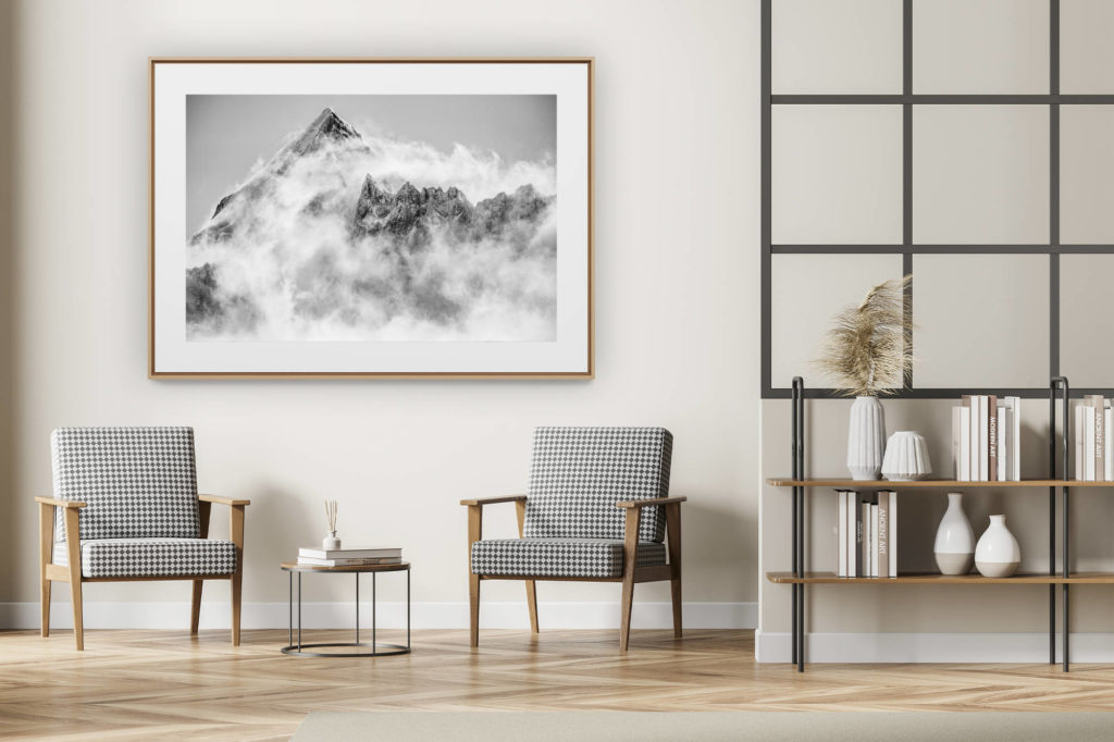 décoration intérieur moderne avec photo de montagne noir et blanc grand format - image de mont blanc- Mont Dolent