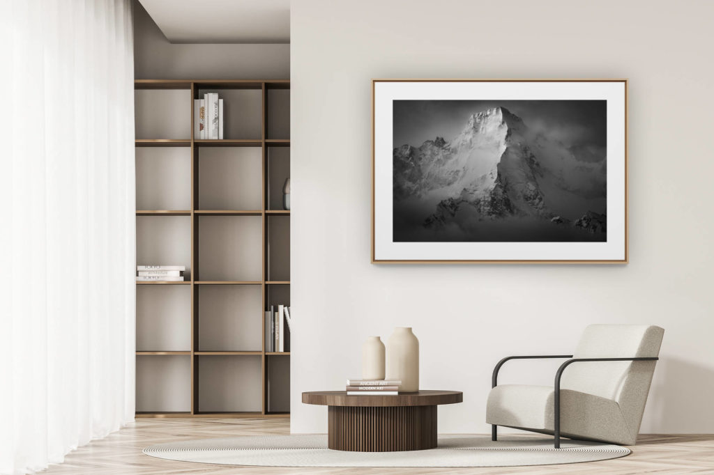 déco tendance salon moderne - photo montagne noir et blanc grand format - Photo Val de bagne - Verbier - Valais - Suisse - Mont Dolent