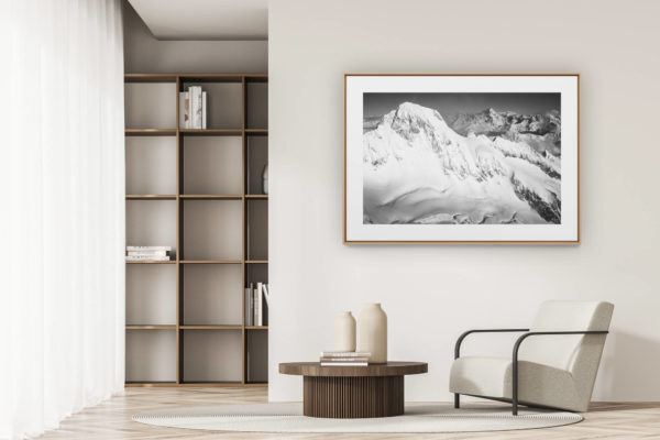 déco tendance salon moderne - photo montagne noir et blanc grand format - Mont Dolent - photo noir et blanc montagne suisse et d'un glacier de montagne - Grand Combin et verbier