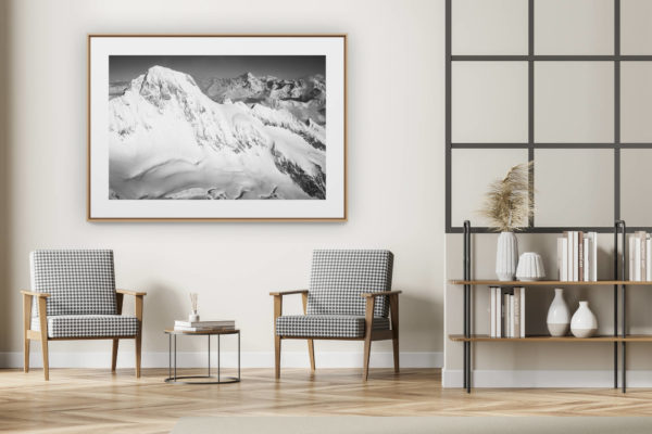 décoration intérieur moderne avec photo de montagne noir et blanc grand format - Mont Dolent - photo noir et blanc montagne suisse et d'un glacier de montagne - Grand Combin et verbier