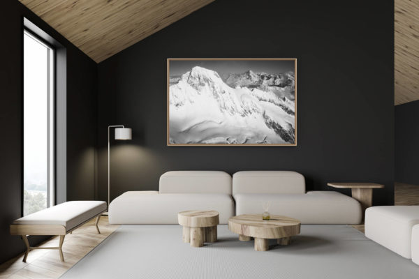 décoration chalet suisse - intérieur chalet suisse - photo montagne grand format - Mont Dolent - photo noir et blanc montagne suisse et d'un glacier de montagne - Grand Combin et verbier