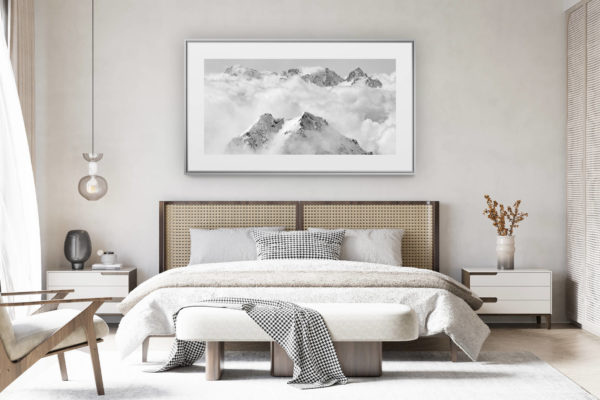 decorating a room in a renovated swiss chalet - panoramic mountain picture - Val de Bagnes - Mont Blanc picture from verbier - Mont Blanc mountain picture