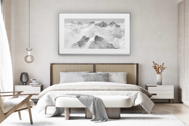 déco chambre chalet suisse rénové - photo panoramique montagne grand format - Val de Bagnes - Photo du mont blanc vu de verbier - Image montagne massif du Mont Blanc