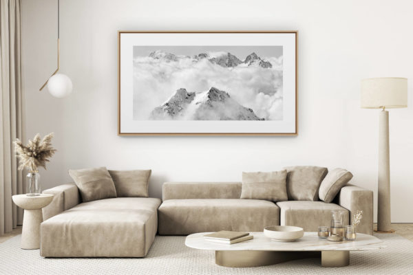 décoration salon clair rénové - photo montagne grand format - Val de Bagnes - Photo du mont blanc vu de verbier - Image montagne massif du Mont Blanc