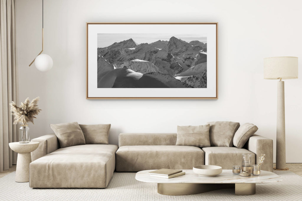 décoration salon clair rénové - photo montagne grand format - Les alpes valaisannes - Photo Montagne valais noir et blanc -