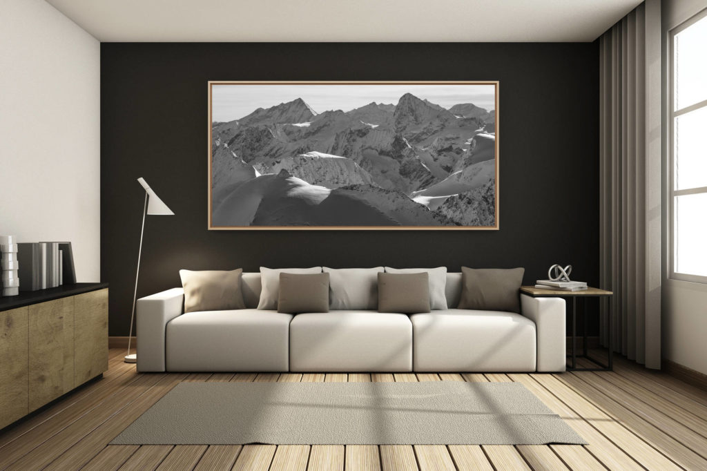 déco salon chalet rénové de montagne - photo montagne grand format -  - Les alpes valaisannes - Photo Montagne valais noir et blanc -