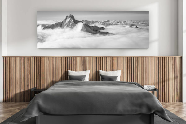 décoration murale chambre adulte moderne - intérieur chalet suisse - photo montagnes grand format alpes suisses - Photo montagne noir et blanc Davos - Image panoramique de montagne - photo aérienne noir et blanc Monte Disgrazia