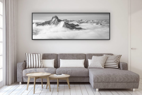décoration murale design salon moderne - photo montagne grand format - Photo montagne noir et blanc Davos - Image panoramique de montagne - photo aérienne noir et blanc Monte Disgrazia