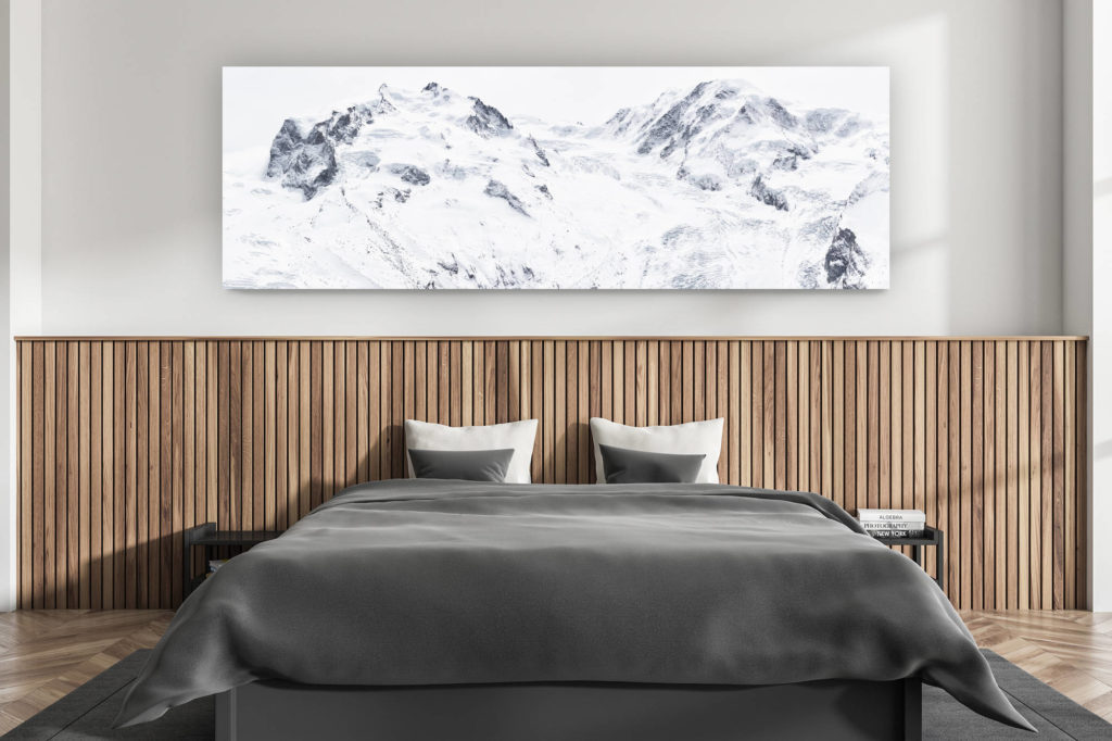 décoration murale chambre adulte moderne - intérieur chalet suisse - photo montagnes grand format alpes suisses - Mont Rose - Image paysage de montagne du massif montagneux en neige  du Monte Rosa en noir et blanc - Lyskamm