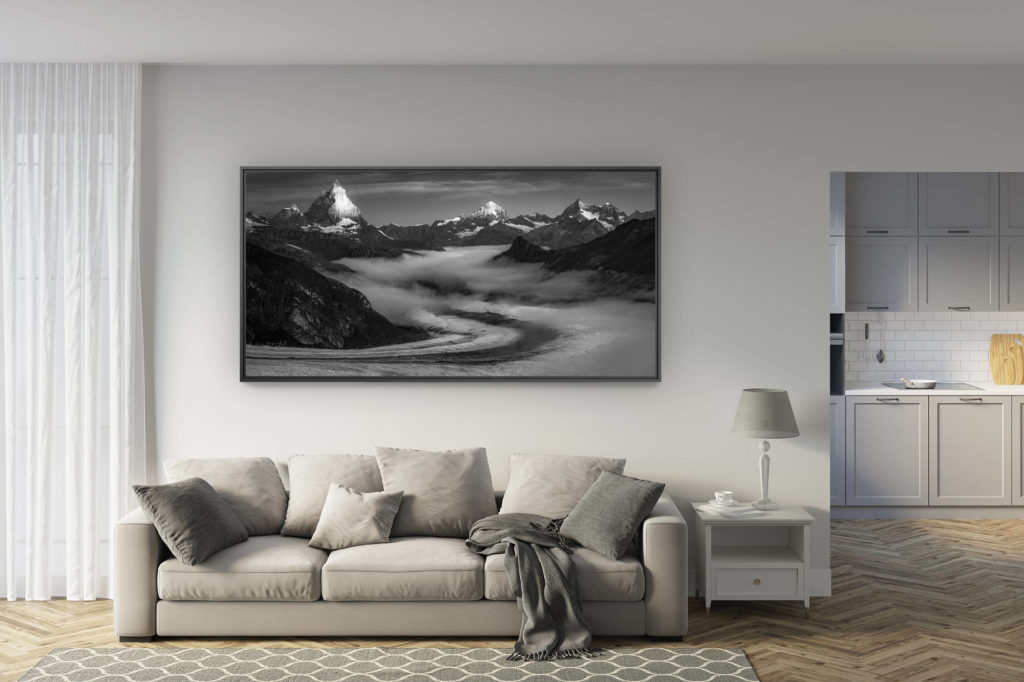 déco salon rénové - tendance photo montagne grand format - photo panoramique de montagne Suisse à Zermatt  - monte rosa hutte panorama