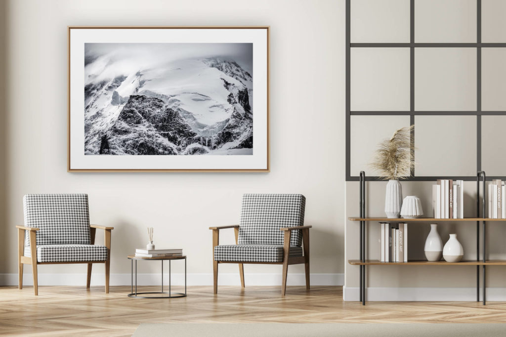 décoration intérieur moderne avec photo de montagne noir et blanc grand format - Nordend - Photo noir et blanc du mont Rose - Massif Monte Rosa en neige