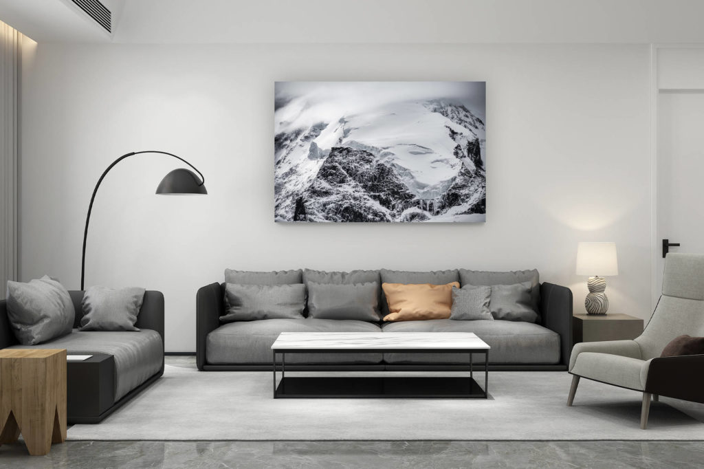 décoration salon contemporain suisse - cadeau amoureux de montagne suisse - Nordend - Photo noir et blanc du mont Rose - Massif Monte Rosa en neige