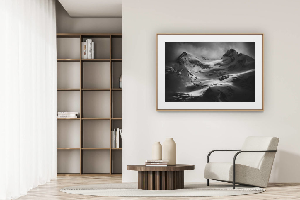 déco tendance salon moderne - photo montagne noir et blanc grand format - Photos Zermatt et sa vallée - Image montagne Valais suisse - Nordend - Pointe Dufour