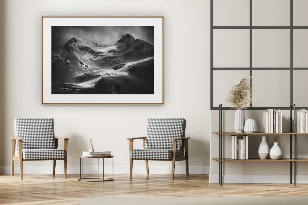 décoration intérieur moderne avec photo de montagne noir et blanc grand format - Photos Zermatt et sa vallée - Image montagne Valais suisse - Nordend - Pointe Dufour