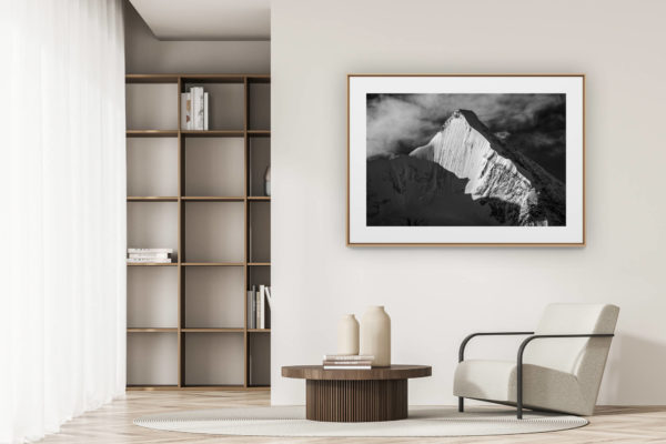 déco tendance salon moderne - photo montagne noir et blanc grand format - Face nord Ober Gabelhorn - Crans-Montana image montagne