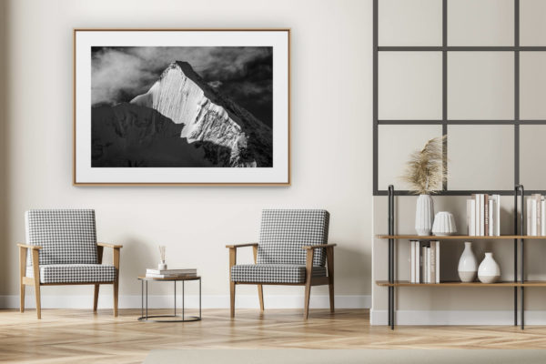 décoration intérieur moderne avec photo de montagne noir et blanc grand format - Face nord Ober Gabelhorn - Crans-Montana image montagne