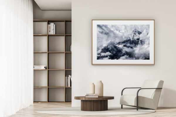 déco tendance salon moderne - photo montagne noir et blanc grand format - Photo montagne Valais suisse - Ober Gabelhorn