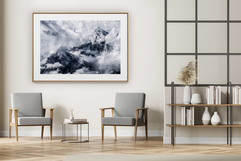décoration intérieur moderne avec photo de montagne noir et blanc grand format - Photo montagne Valais suisse - Ober Gabelhorn