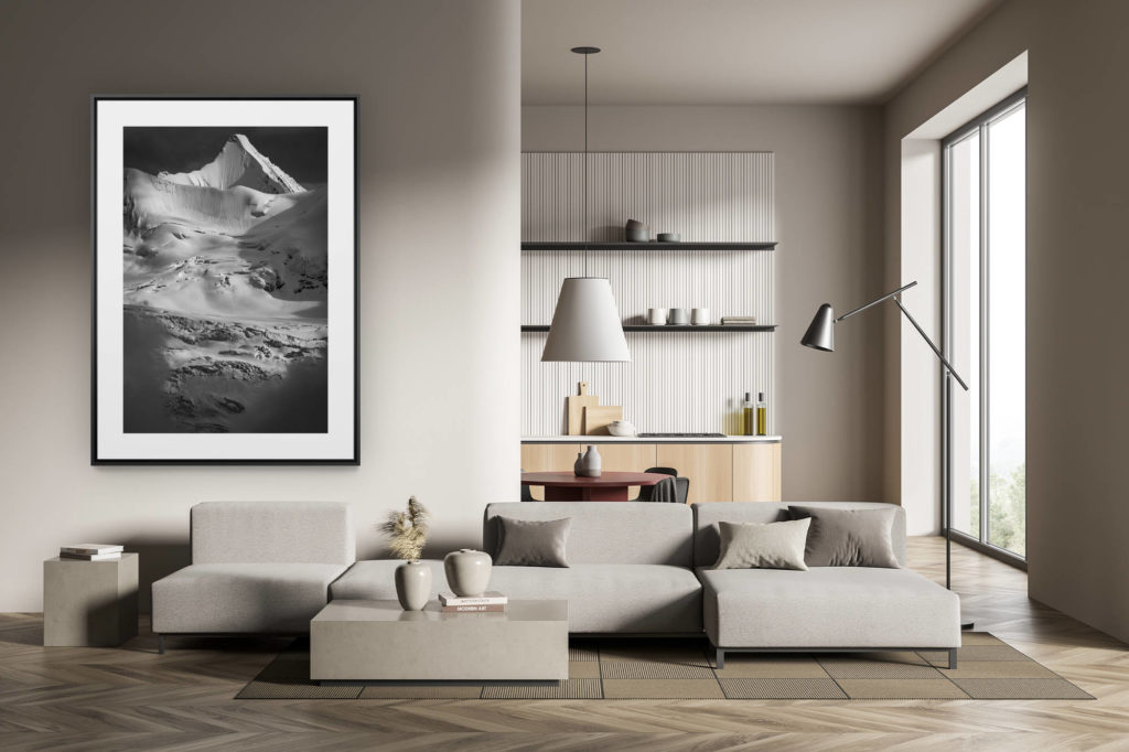 déco tendance salon moderne - photo montagne noir et blanc grand format - Photo alpes suisses Val d'Anniviers