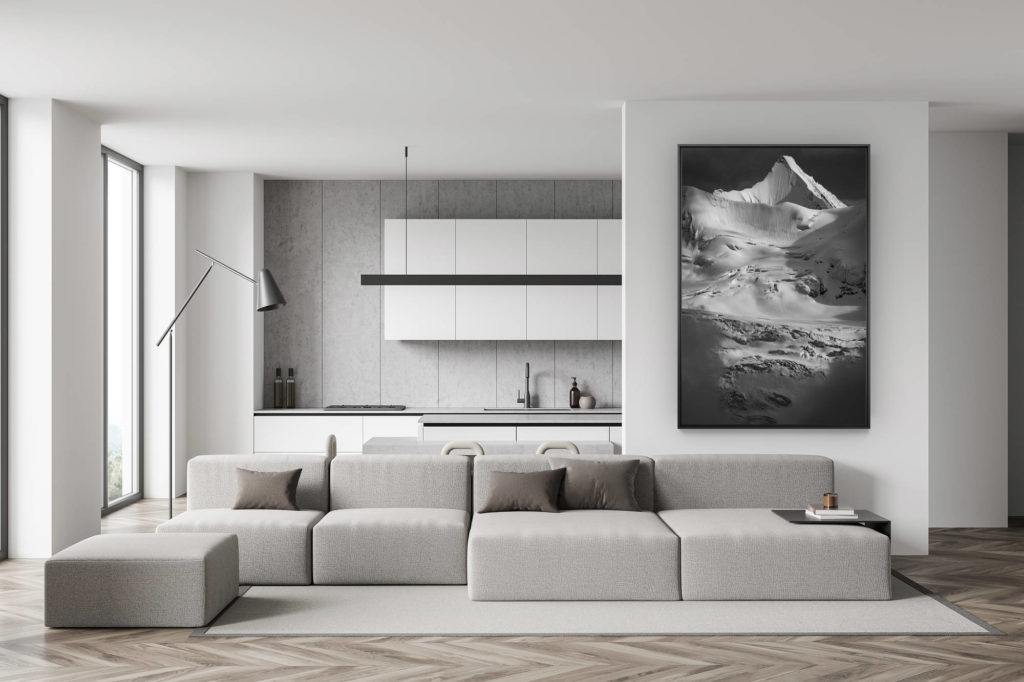 Wanddekoration Wohnzimmer Schweiz - Foto Berg schwarz und weiß - trendige Esszimmerdekoration - Foto Schweizer Alpen Val d&#039;Anniviers