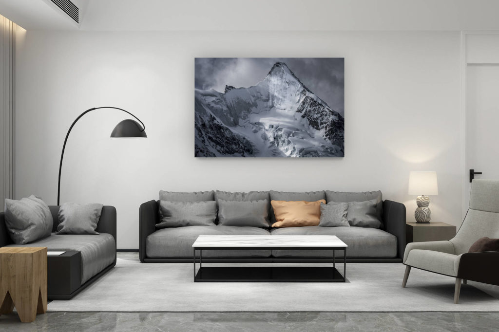 zeitgenössische Wohnzimmerdekoration aus der Schweiz - Geschenk für Schweizer Bergliebhaber - Obergabelhorn - Foto von Berglandschaft - Val d&#039;Anniviers Crans-Montana