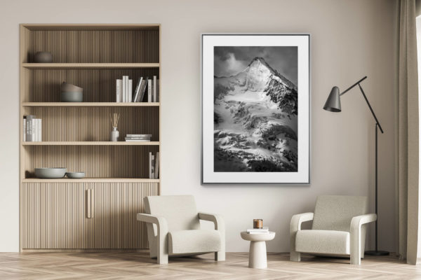 décoration murale salon - photo montagne alpes suisses noir et blanc - Photo montagne Obergabelhorn - Sommet des alpes suisses