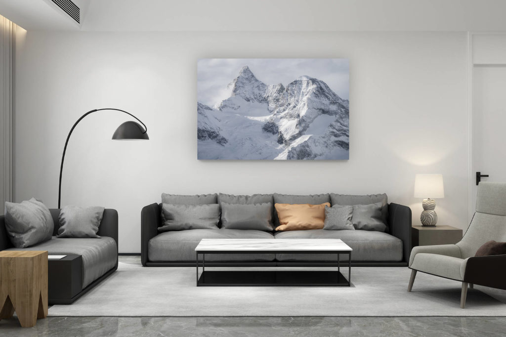 zeitgenössische Schweizer Wohnzimmerdekoration - Geschenk für Schweizer Bergliebhaber - Obergabelhorn - Foto Zermatt - Bild von Bergen unter Schnee im Winter